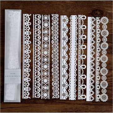 10pcs Lace Ephemera, White Paper Lace pack, Junk Journal Kit