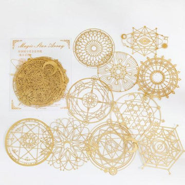 10pcs Star Array Themed Gold Foil Paper Lace, Lasor Lace set, Junk Journal Kit