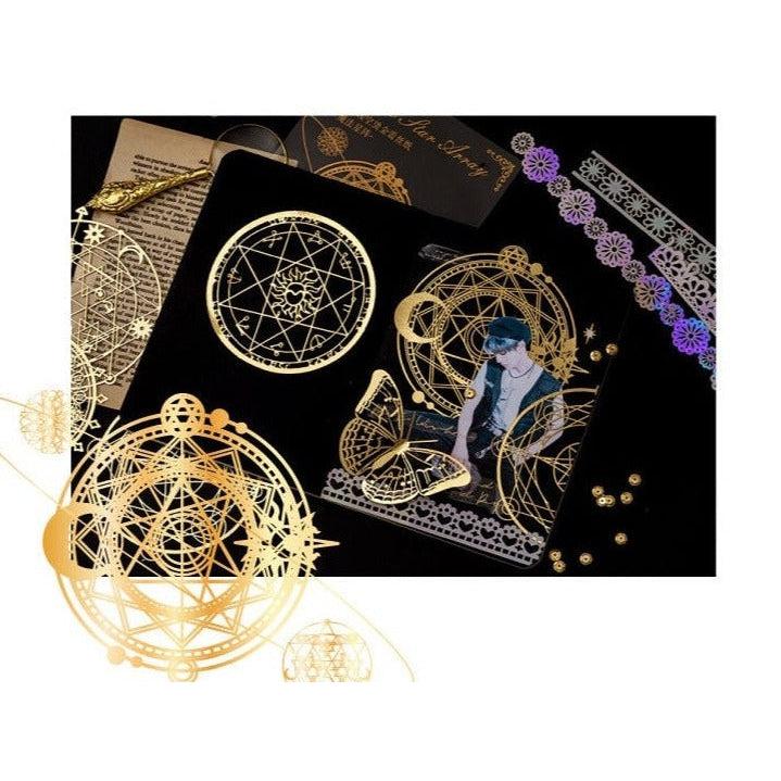 10pcs Star Array Themed Gold Foil Paper Lace, Lasor Lace set, Junk Journal Kit