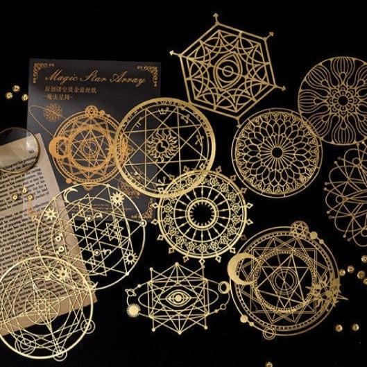 10pcs Star Array Themed Gold Foil Paper Lace, Lasor Lace set, Junk Journal Kit