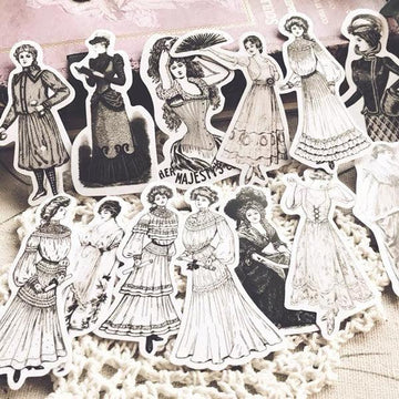 14 pcs European Victorian Fashion stickers, Black and White Deco stickers