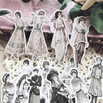 14 pcs European Victorian Fashion stickers, Black and White Deco stickers