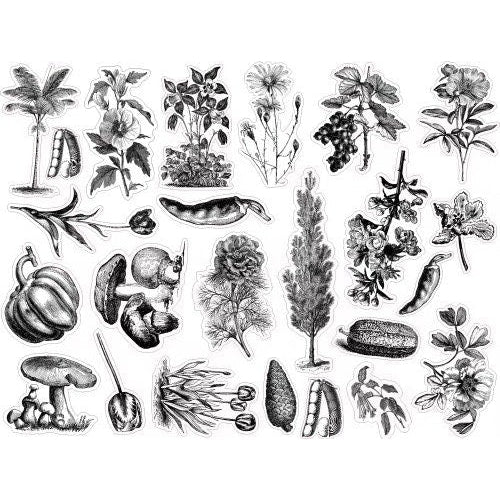 Black and white Plant Flower Stickers Junk journal kit ephemera