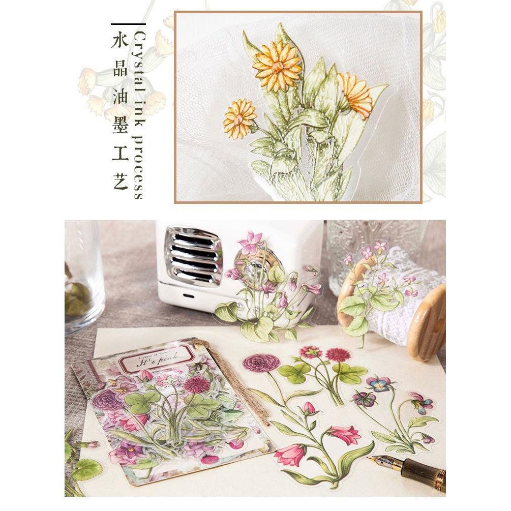 30pcs Flower Stickers Pack, PET Clear Die-cut Floral Stickers