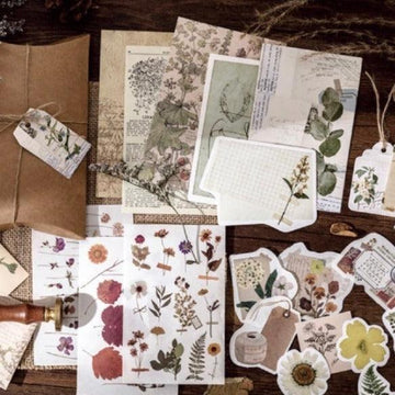 30pcs Flower Themed Journaling Vintage Craft Paper, Specimen, Stickers