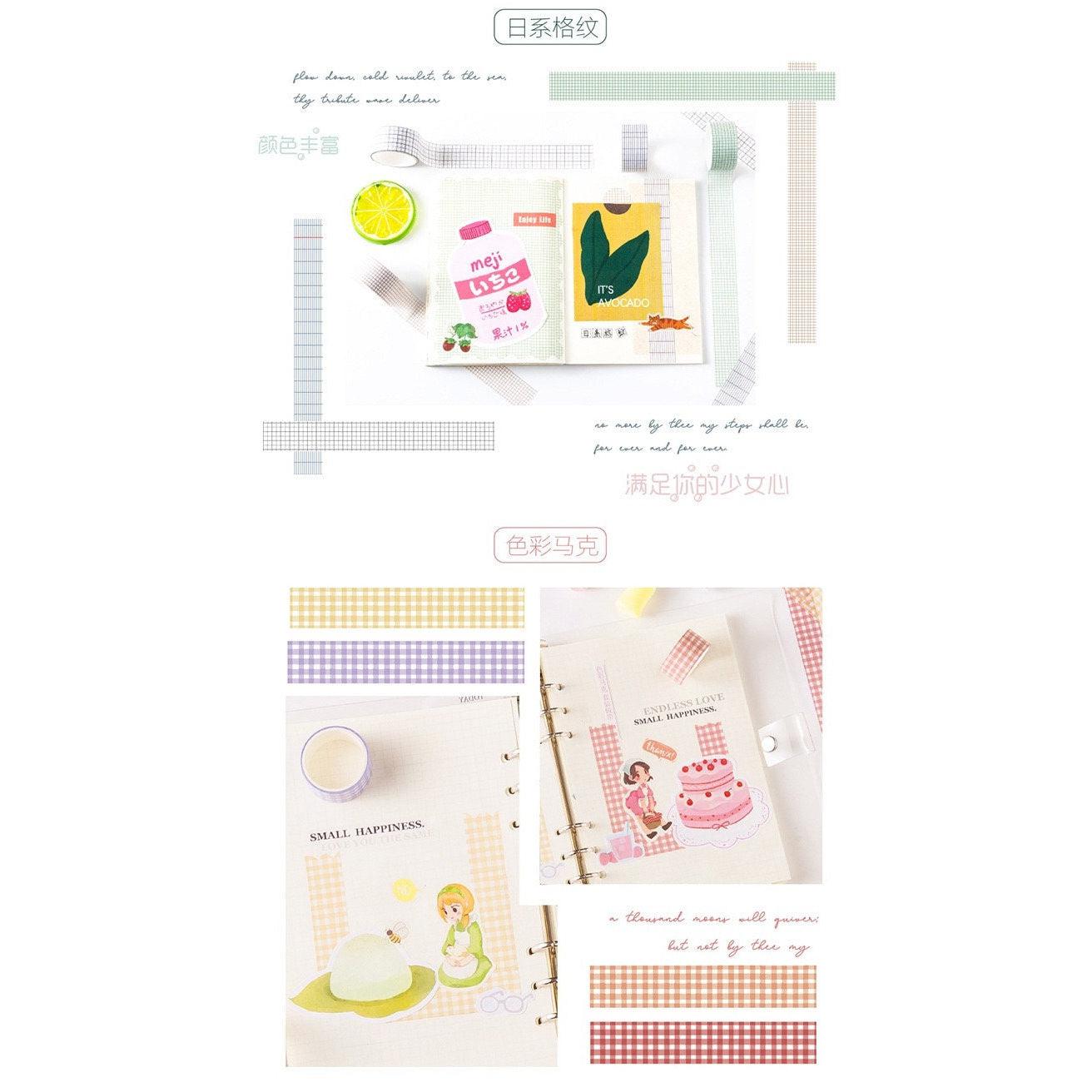 4 rolls/set Checkered Washi Tapes, Basic Journal Tape, Masking Tape