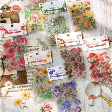 40pcs Flower Stickers Pack, PET Clear Waterproof Plants stickers