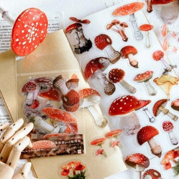 40pcs Mushroom Stickers Pack, PET Clear Flowers Stickers Plant Stickers