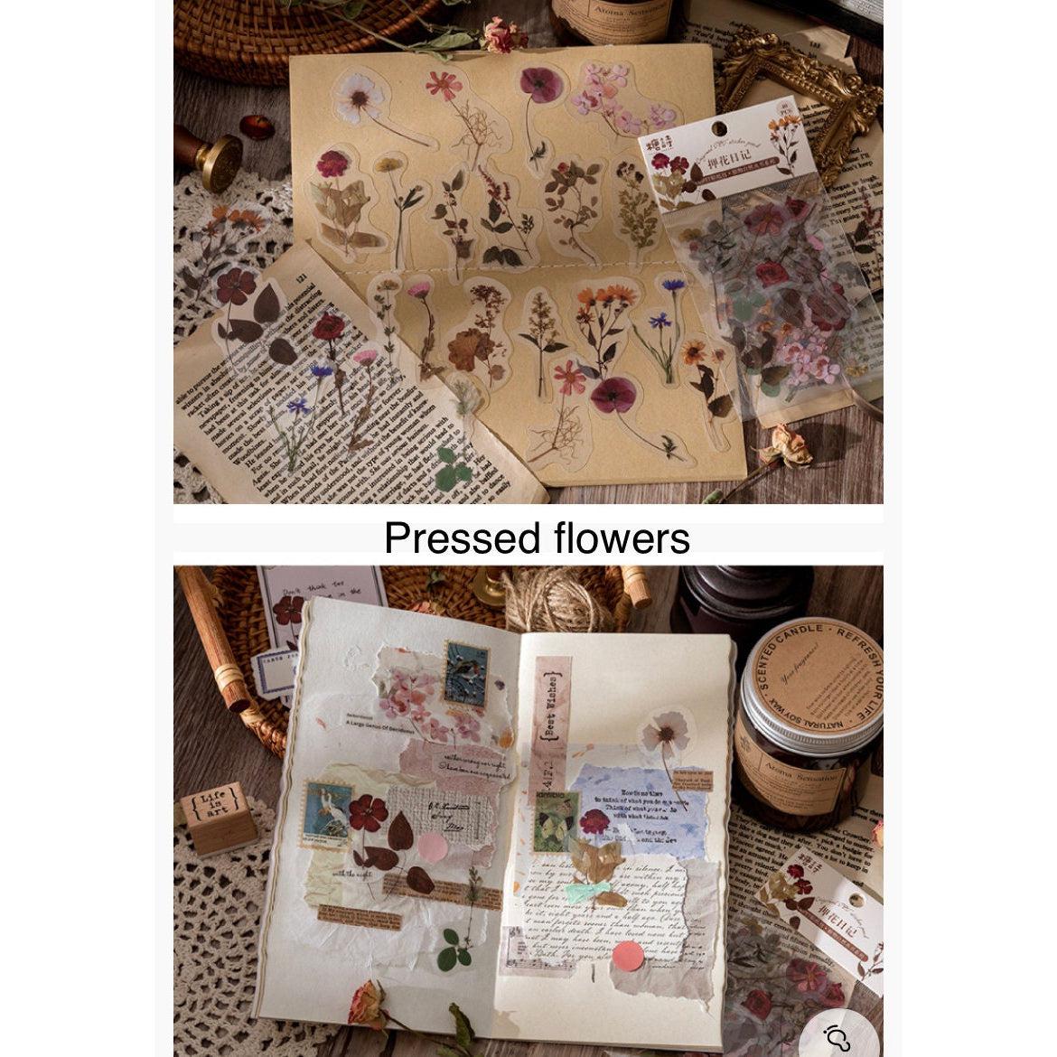 40pcs PET Clear Die-cut Pressed Red Flowers Plants stickers, Flower Stickers Pack