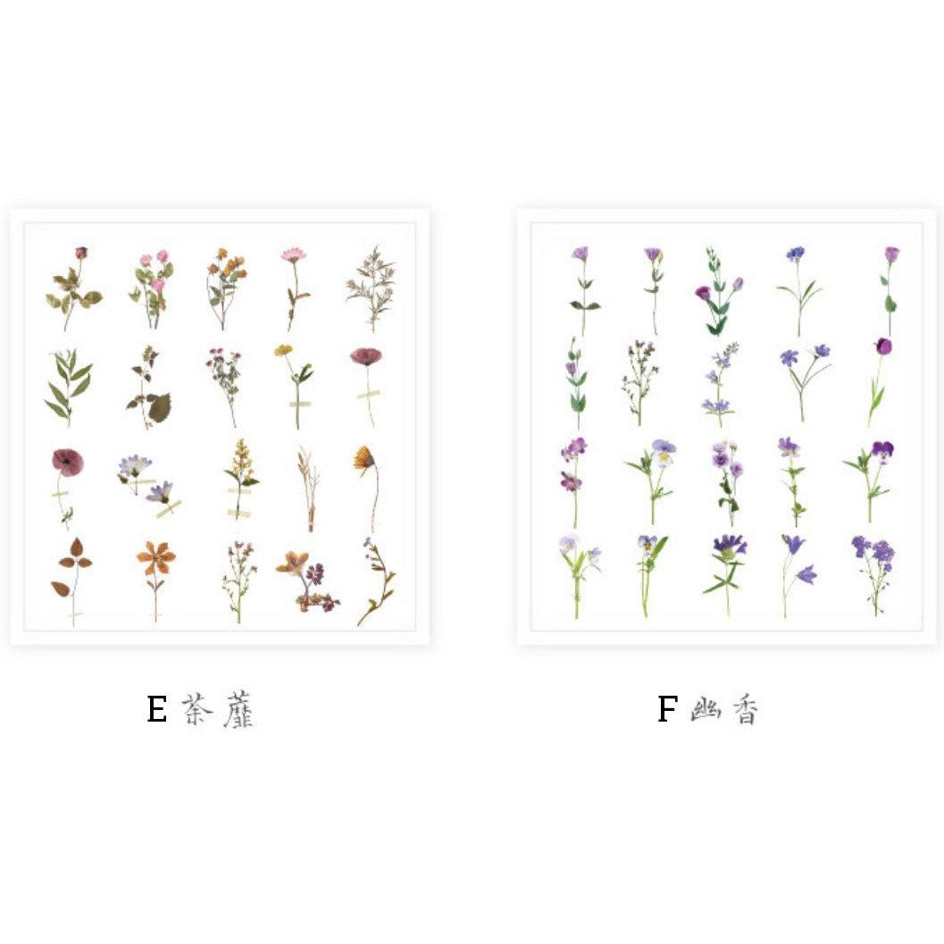 40pcs Pink Flower Stickers Pack, Pressed Flowers Plant Specimen Stickers