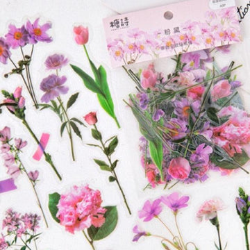 40pcs Pink Flower Stickers Pack, Pressed Flowers Plant Specimen Stickers