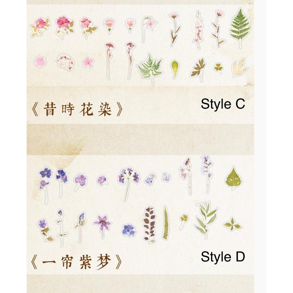 40pcs Pressed Flowers Stickers Pack, Die-Cut Clear Plants Specimen Stickers