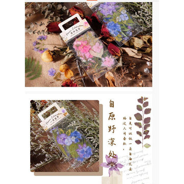 40pcs Pressed Flowers Stickers Pack, Die-Cut Clear Plants Specimen Stickers