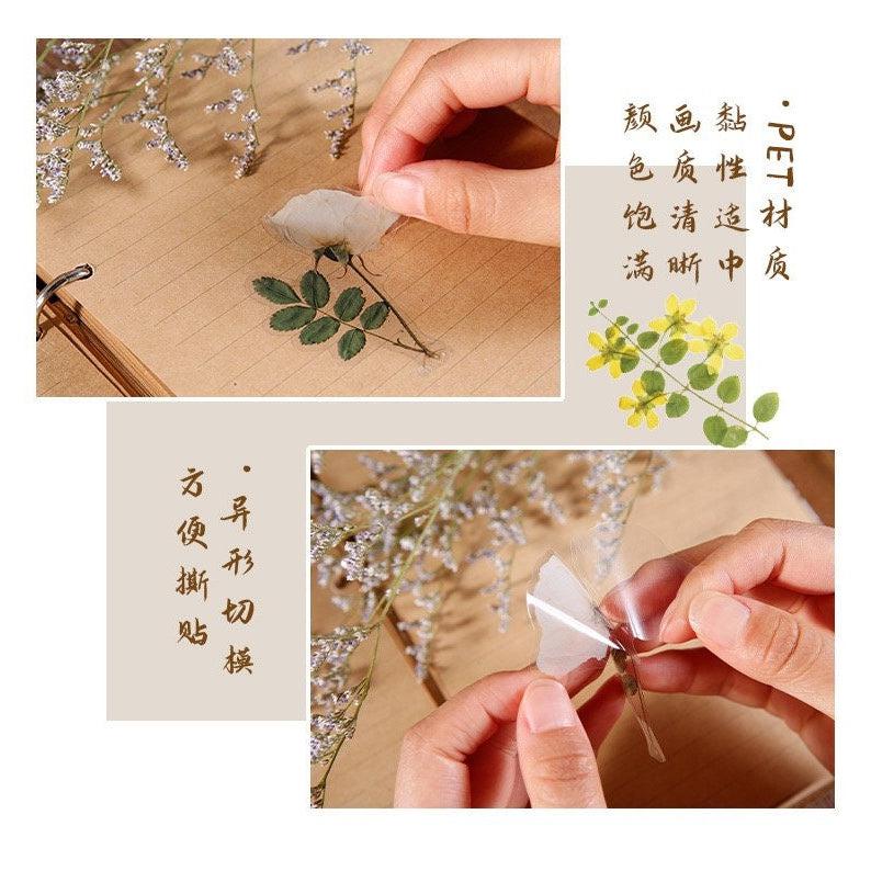 40pcs Pressed Flowers Stickers Pack, Die-Cut Clear Plants Specimen Stickers