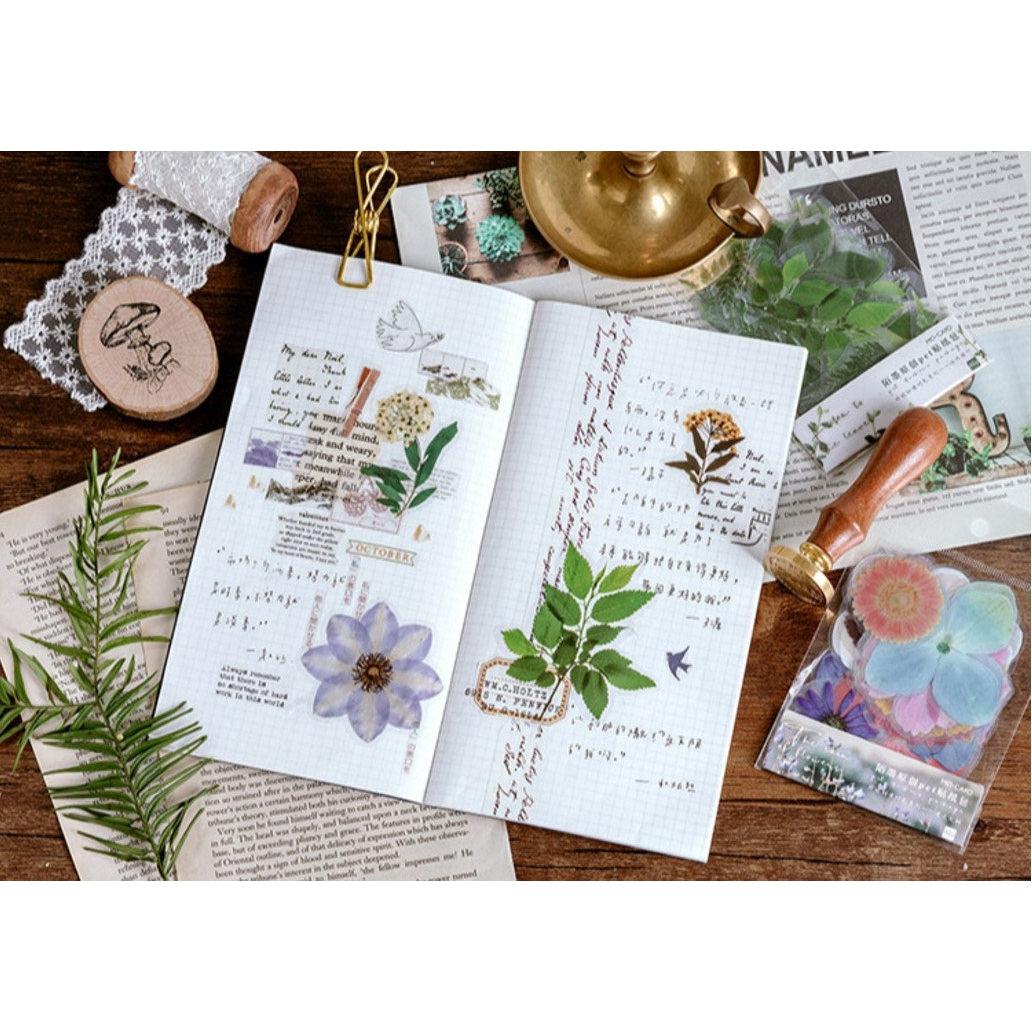 40pcs Printed Pressed Flowers Stickers, Dried Flowers Stickers Pack