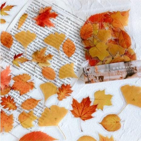 40pcs Printed Yellow Leaves Stickers Pack