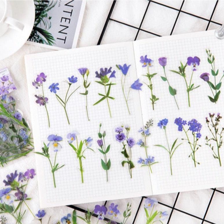 40pcs Purple Flower Stickers Pack, Pressed Flowers Plant Specimen Stickers