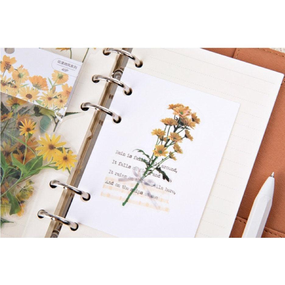 40pcs Yellow Flower Stickers Pack, Pressed Flowers Plant Specimen Stickers