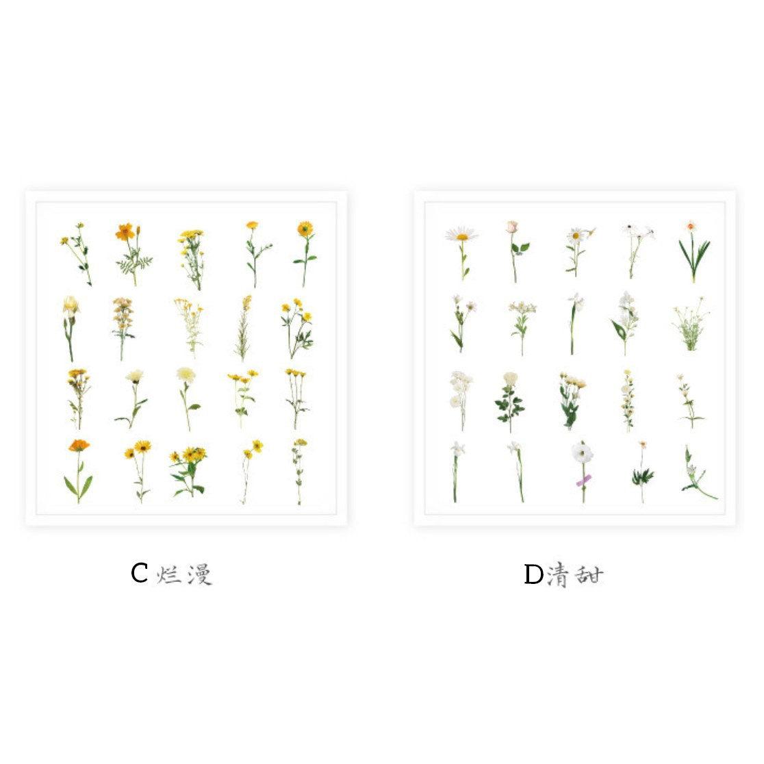 40pcs Yellow Flower Stickers Pack, Pressed Flowers Plant Specimen Stickers
