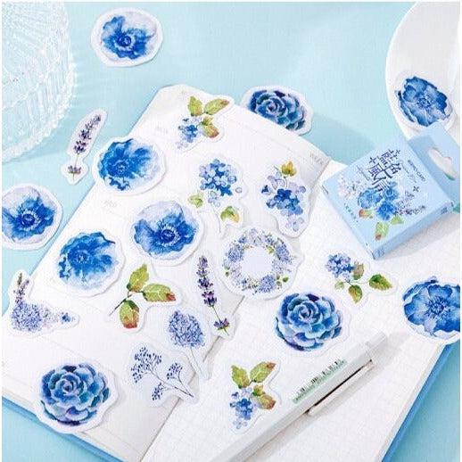 46pcs boxed Blue & Purple Flowers Stickers Plants Stickers