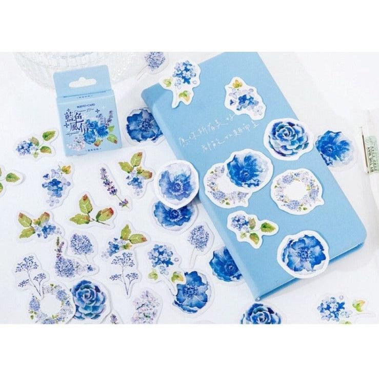 46pcs boxed Blue & Purple Flowers Stickers Plants Stickers