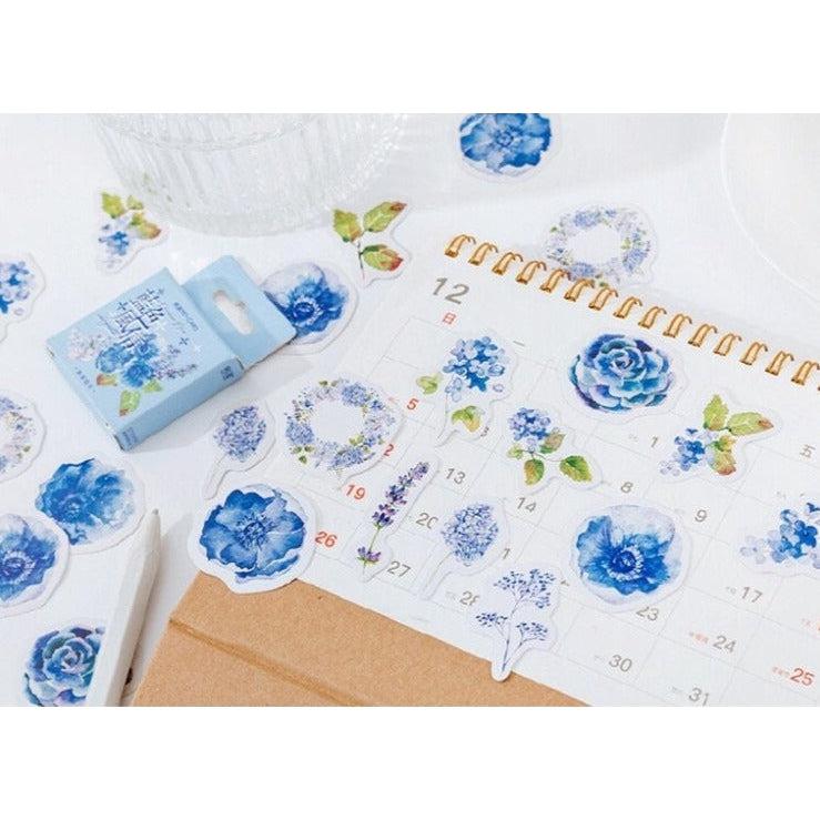 46pcs boxed Blue & Purple Flowers Stickers Plants Stickers