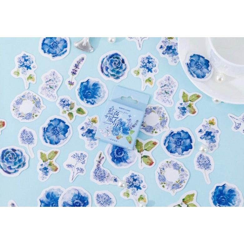 46pcs boxed Blue & Purple Flowers Stickers Plants Stickers