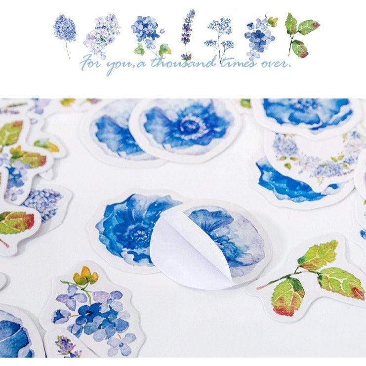 46pcs boxed Blue & Purple Flowers Stickers Plants Stickers