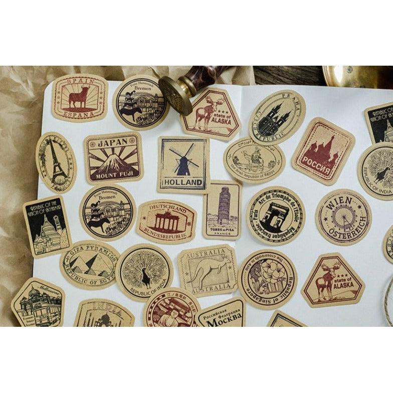 46pcs boxed Stickers Vintage Stamp Patterns Style Stickers