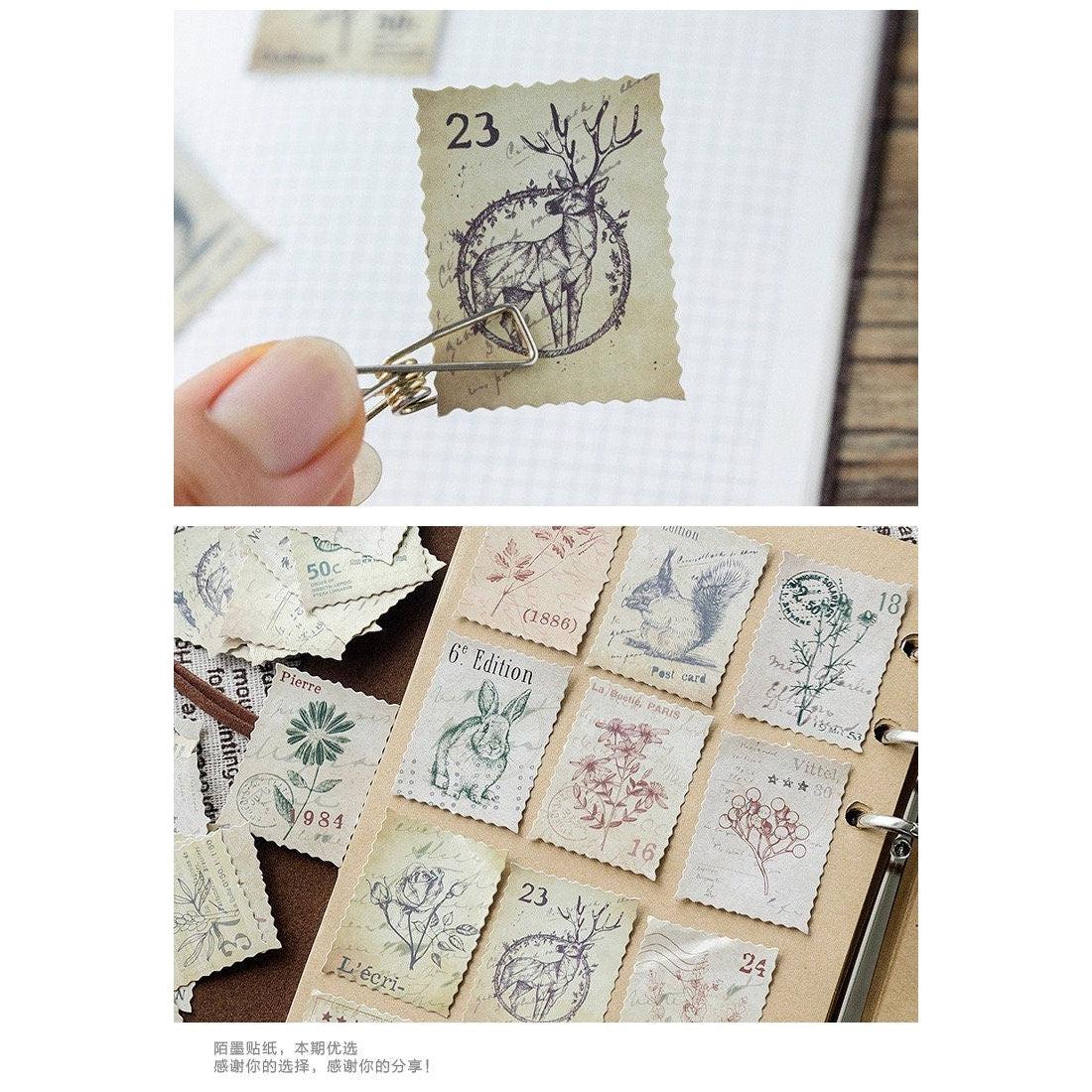 46pcs Boxed Stickers, Vintage Style Forest Themed Stamps