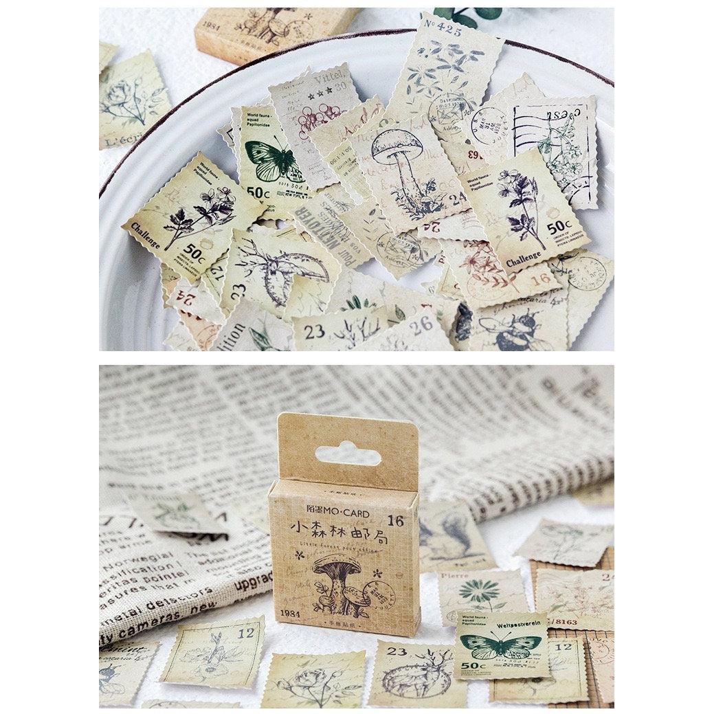 46pcs Boxed Stickers, Vintage Style Forest Themed Stamps