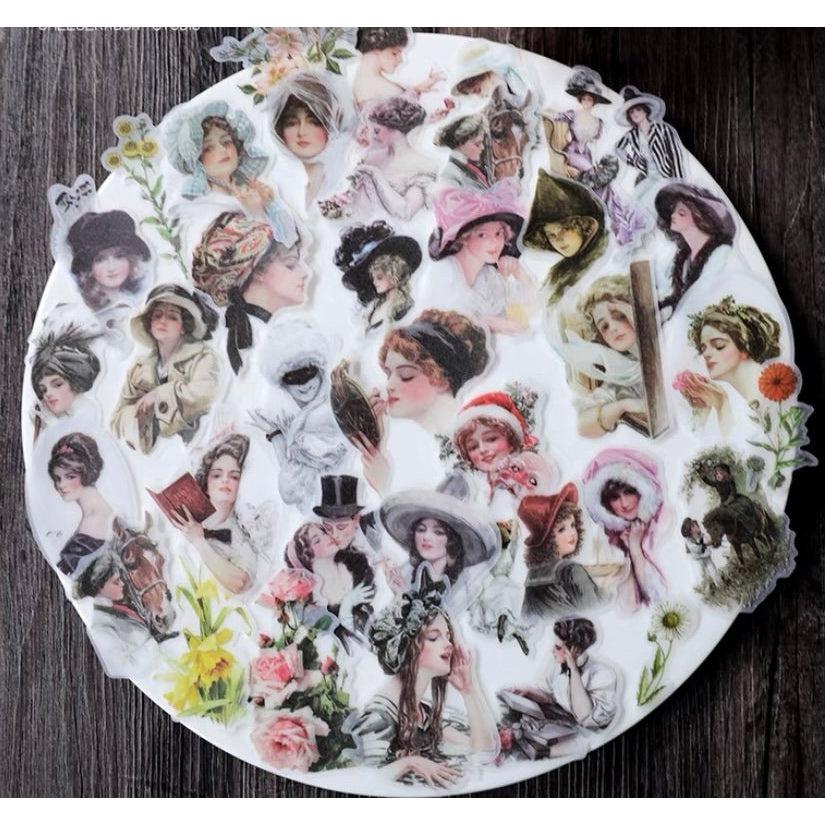 58pcs Victorian Beauty Stickers, Vintage Figures Stickers, Junk Journal Stickers