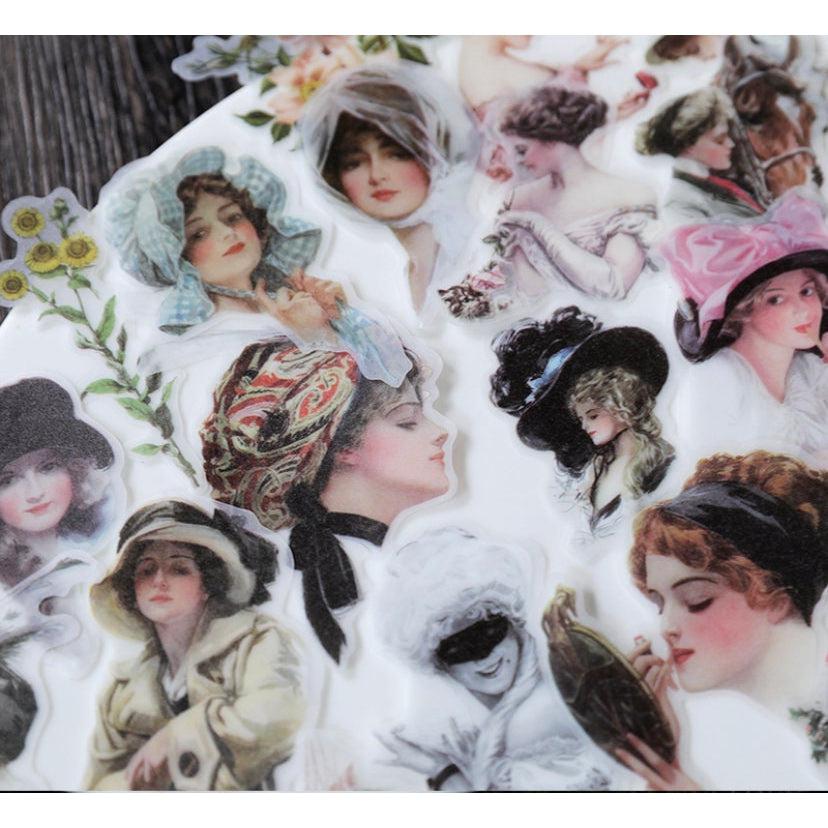 58pcs Victorian Beauty Stickers, Vintage Figures Stickers, Junk Journal Stickers