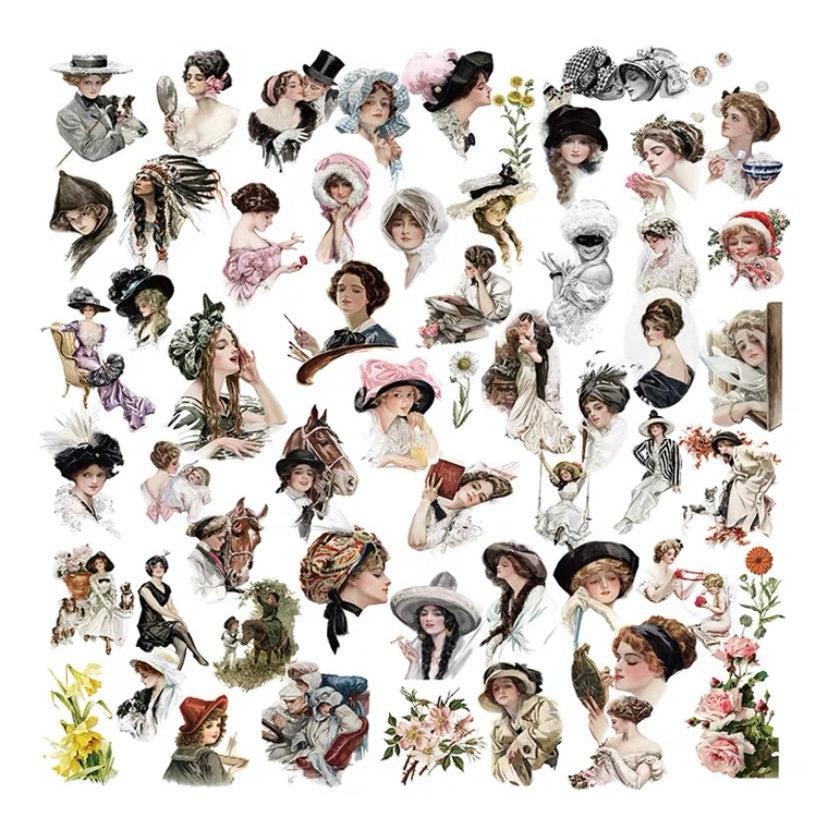 58pcs Victorian Beauty Stickers, Vintage Figures Stickers, Junk Journal Stickers