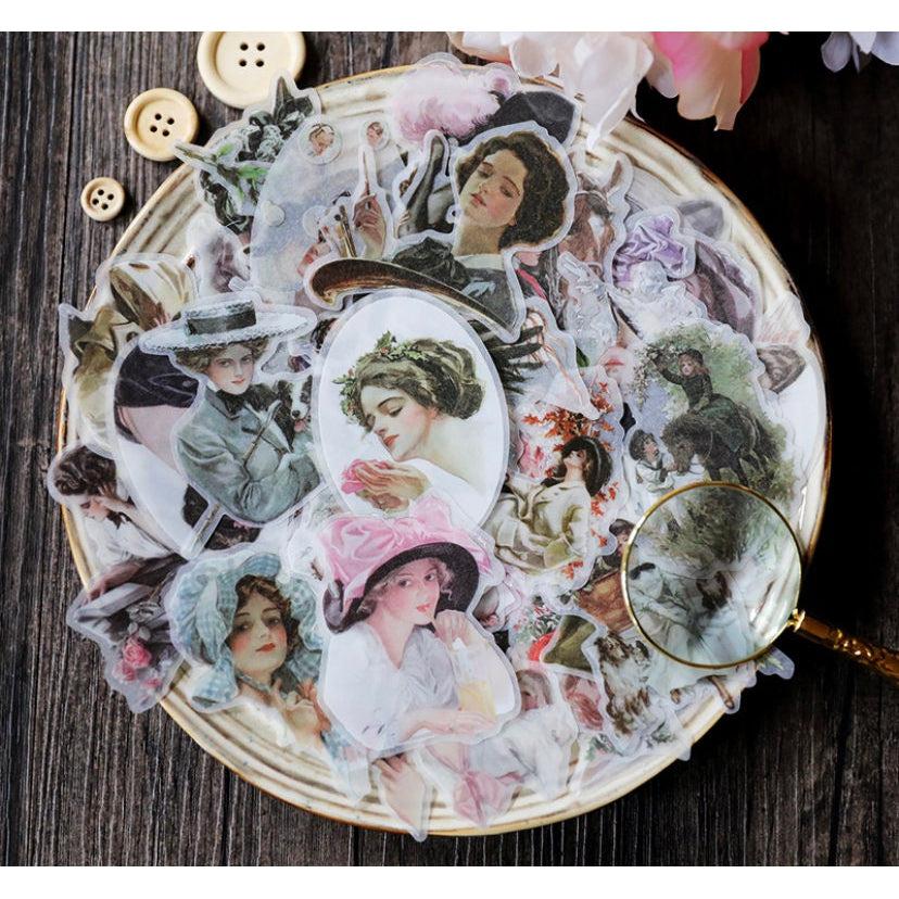 58pcs Victorian Beauty Stickers, Vintage Figures Stickers, Junk Journal Stickers