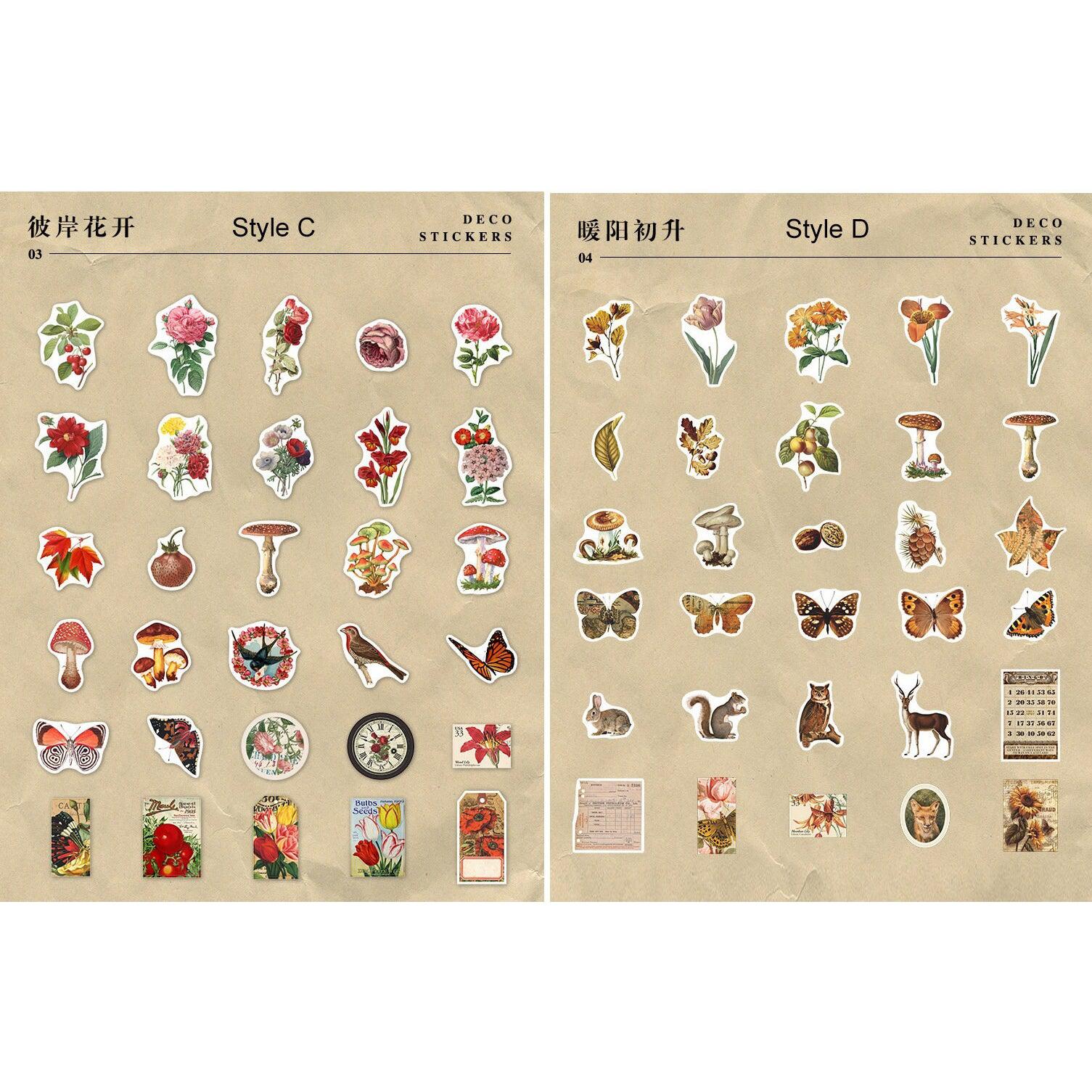 60Pcs Forest Themed Washi Stickers Pack, Nature & Animal Stickers