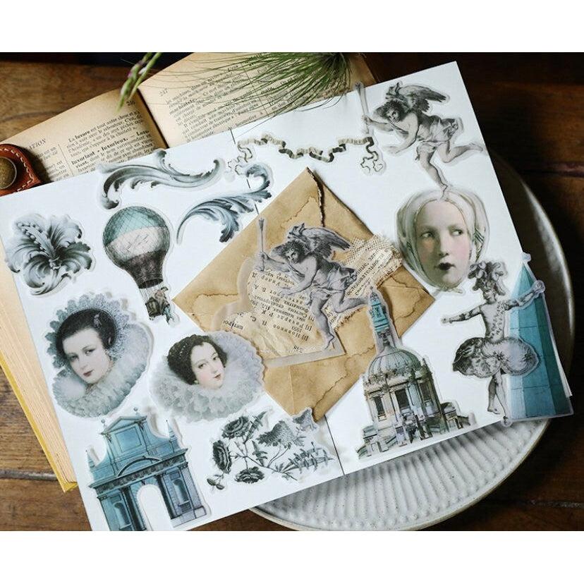 60pcs Historical Figures Stickers, Royal building Stickers, Antique Stickers