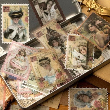 60pcs/pack Victorian Style Washi Stickers, Morden Time Themed Stamp Stickers