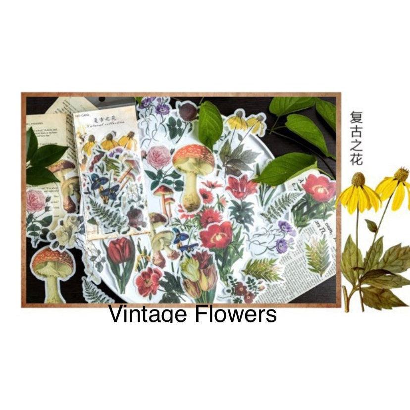 60pcs/pack Vintage Style Large Flower & Fairytales Themed Stickers