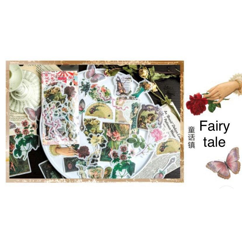 60pcs/pack Vintage Style Large Flower & Fairytales Themed Stickers