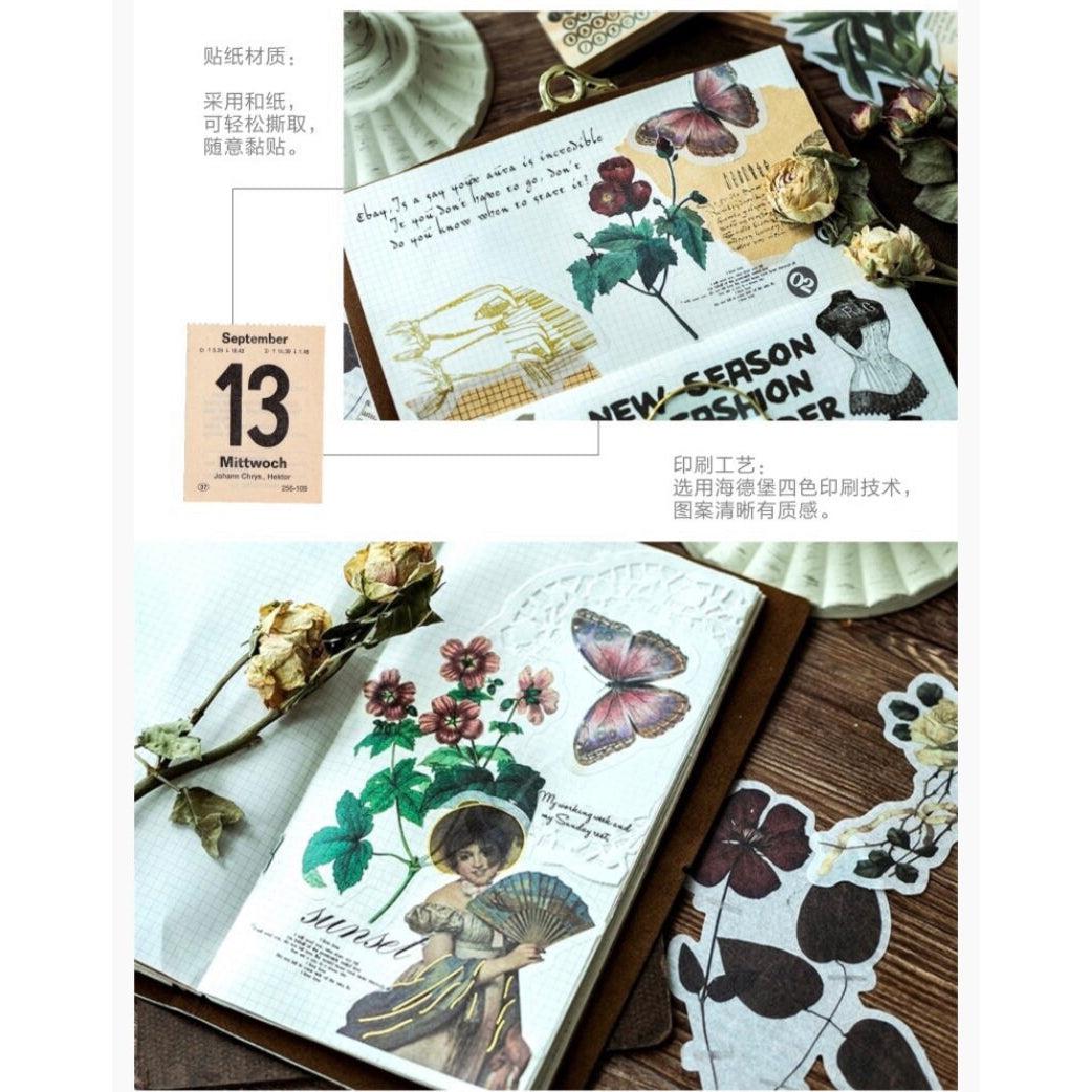 60pcs/pack Vintage Style Large Flower & Fairytales Themed Stickers