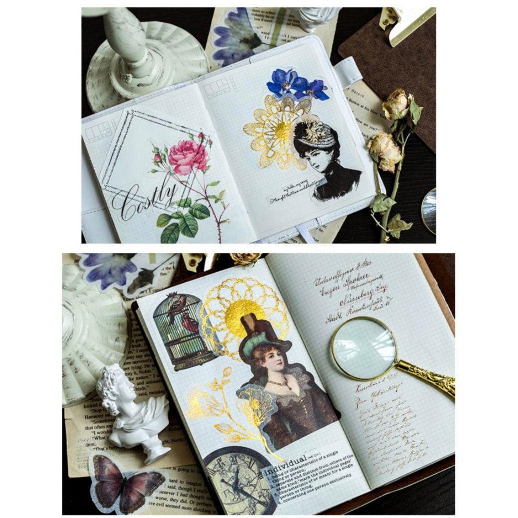 60pcs/pack Vintage Style Large Flower & Fairytales Themed Stickers