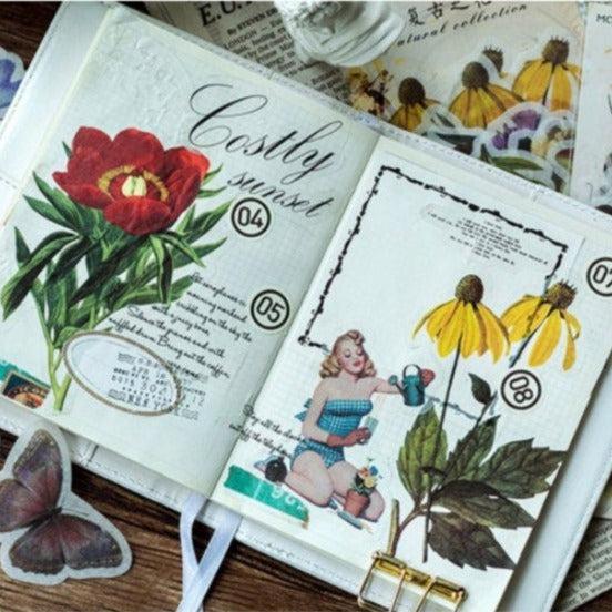 60pcs/pack Vintage Style Large Flower & Fairytales Themed Stickers