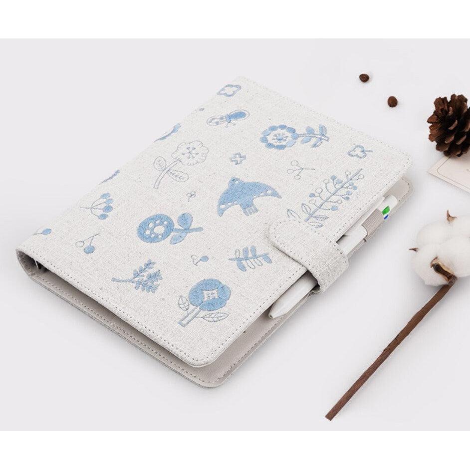 Blue Bird Embroidery Ivory Ring Binder Notebooks, Journals, Scrapbook