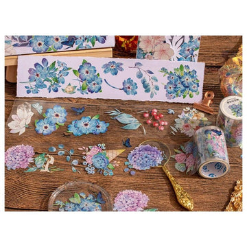 Blue Florals Washi Tapes/ “ blue forget-me-not” Washi Tape Sample, Flower Stickers