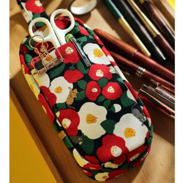 Camellia Flowers Cotton Pencil Case Stationery Cases