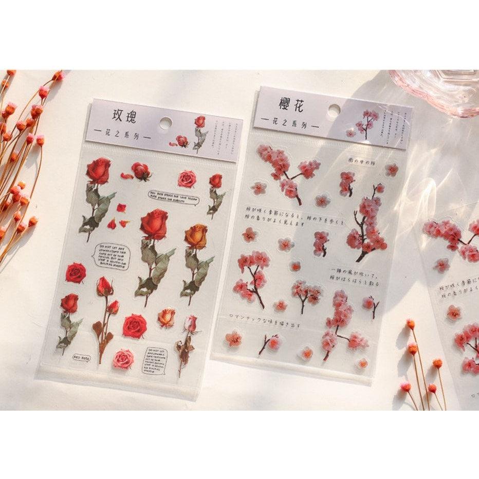 Clear Flower Stickers, Flora Botanical Plant Sticker Sheets