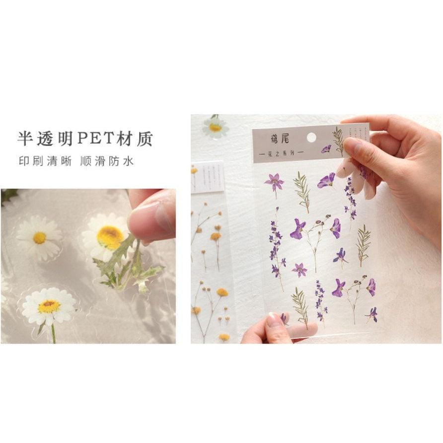 Clear Flower Stickers, Flora Botanical Plant Sticker Sheets