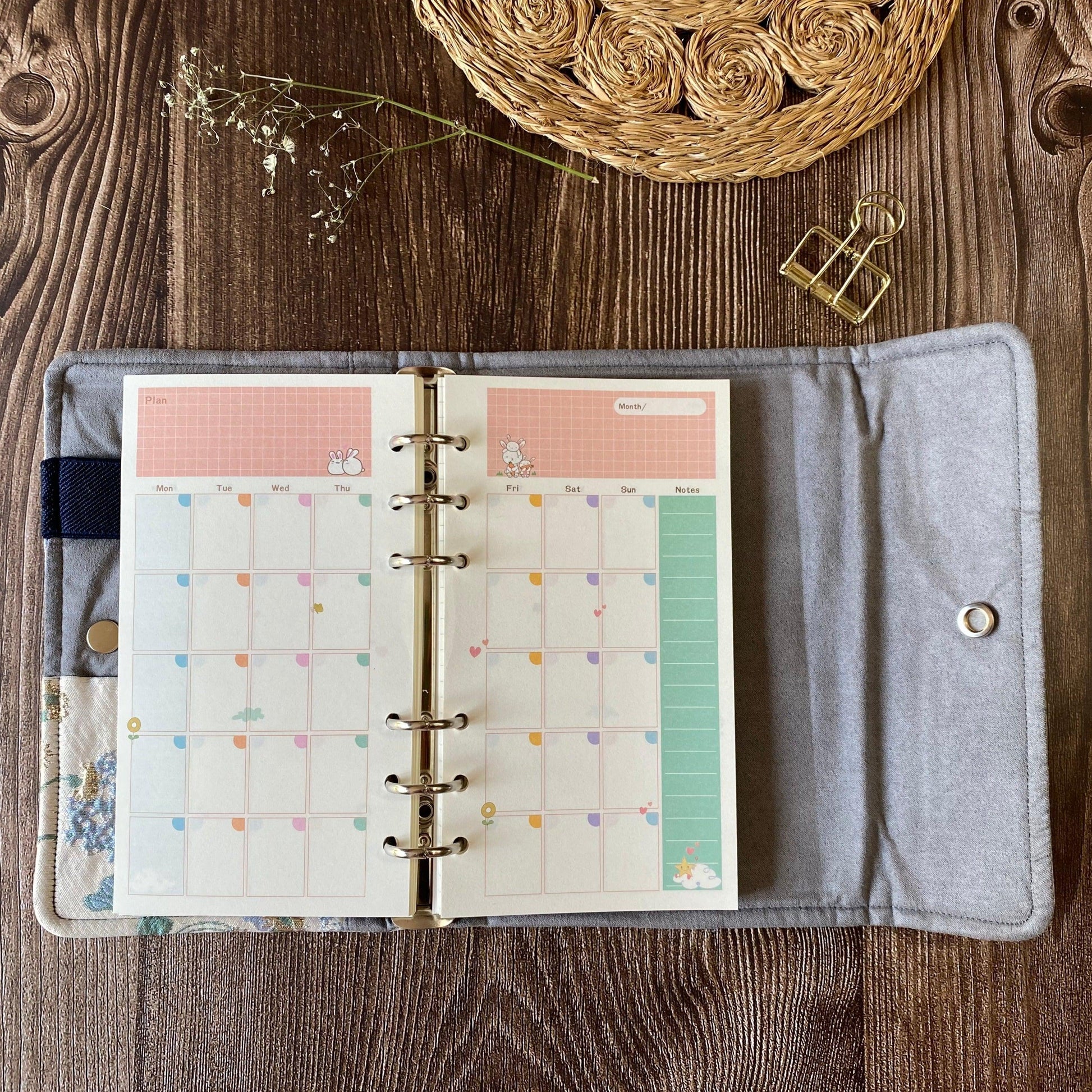 Cute Blue Fabric Planners, Ring Binder, Traveler's Journals, Scrapbook