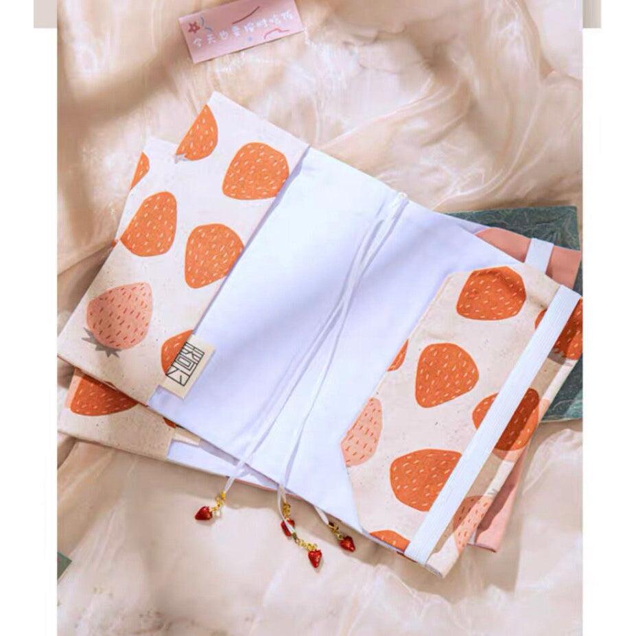 Fabric Hobo Notebooks, Journals, Scrapbook, Strawberry Cotton Fabric Book Sleeves